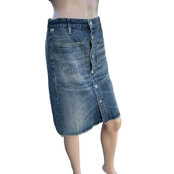 New Citizens Of Humanity Front Button Knee Length Denim Jean Skirt Green Point - Picture 2 of 12